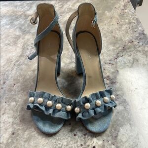 Marc Fisher Blue Denim Heeled Sandals with Pearls 9.5